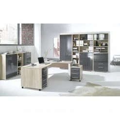 Maja Möbel Bürosparset Merit V (10-teilig) - Eiche Sonoma Dekor / Hochglanz Grau