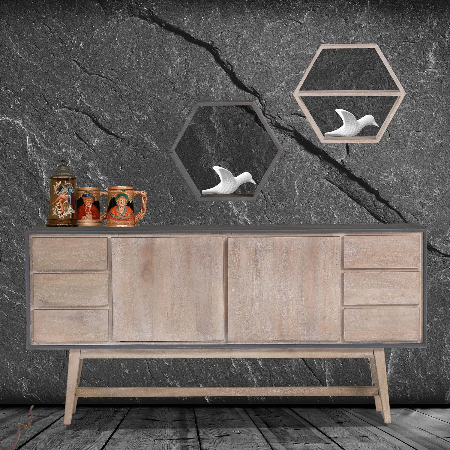 Norrwood Sideboard Karis - Mango massiv - Grau / Mango 5 Norrwood Sideboard Karis - Mango massiv - Grau / Mango – Bild 3