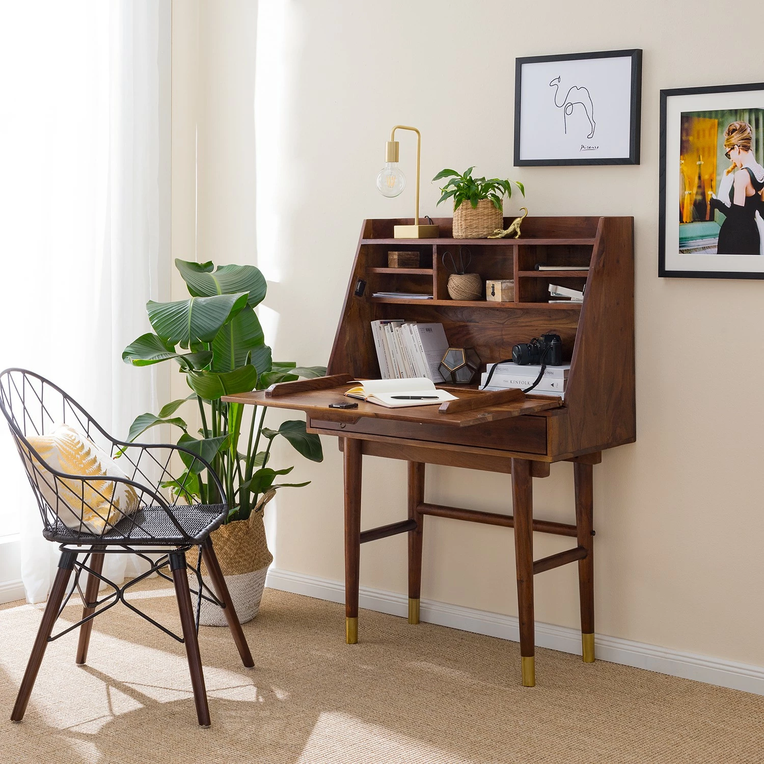 Ars manufacti Sekretär Baxley - Akazie massiv / Metall - Akazie / Gold 4 Ars manufacti Sekretär Baxley - Akazie massiv / Metall - Akazie / Gold – Bild 2