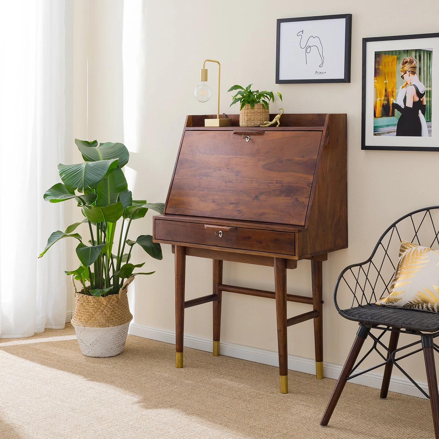 Ars manufacti Sekretär Baxley - Akazie massiv / Metall - Akazie / Gold 5 Ars manufacti Sekretär Baxley - Akazie massiv / Metall - Akazie / Gold – Bild 3