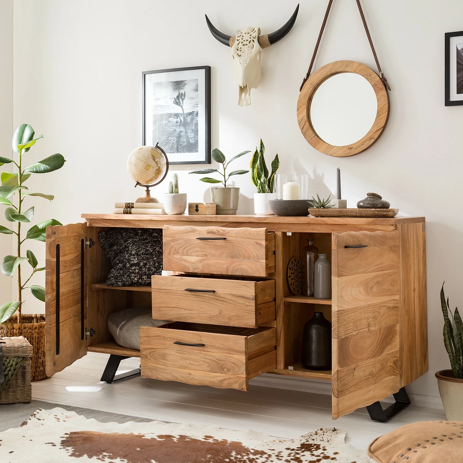 Ars Natura Sideboard Vardo - Akazie massiv / Metall - Akazie / Schwarz 6 Ars Natura Sideboard Vardo - Akazie massiv / Metall - Akazie / Schwarz – Bild 4