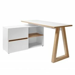 Jahnke Schreibtisch CLUB C 145 E - Weiß / Kerneiche Dekor