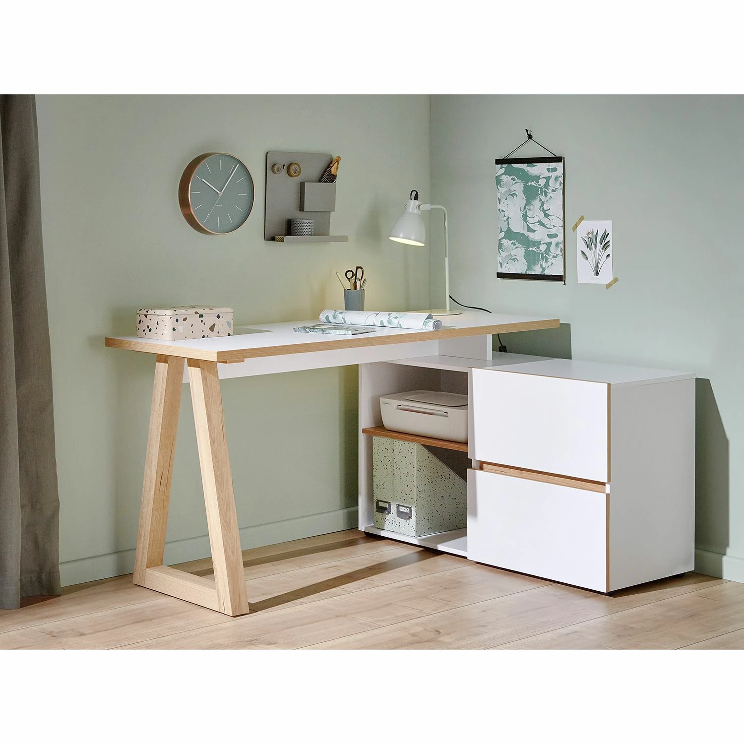 Jahnke Schreibtisch CLUB C 145 E - Weiß / Kerneiche Dekor 5 Jahnke Schreibtisch CLUB C 145 E - Weiß / Kerneiche Dekor – Bild 3