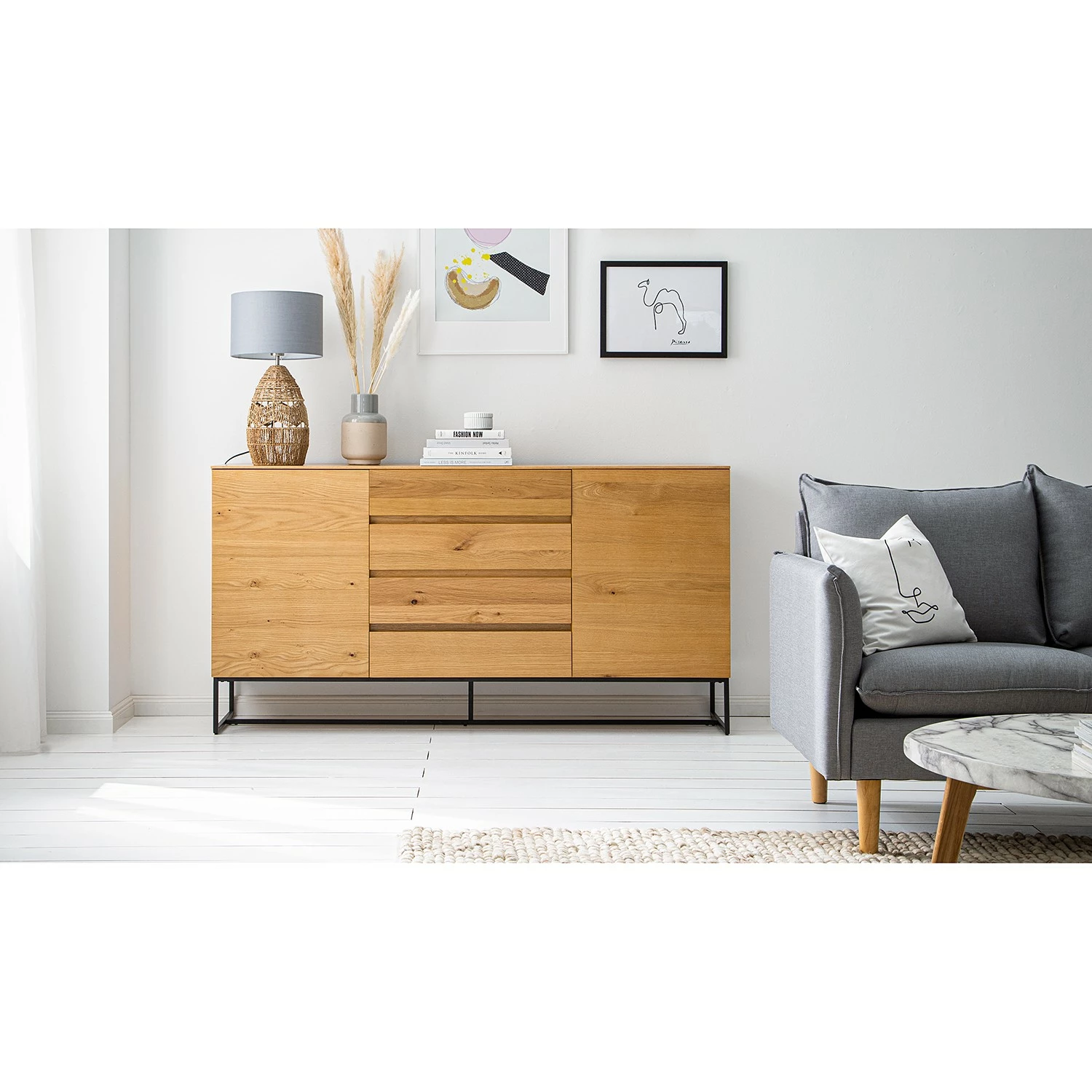 Ars Natura Sideboard Nozza II - Echtholzfurnier - Eiche / Schwarz 4 Ars Natura Sideboard Nozza II - Echtholzfurnier - Eiche / Schwarz – Bild 2