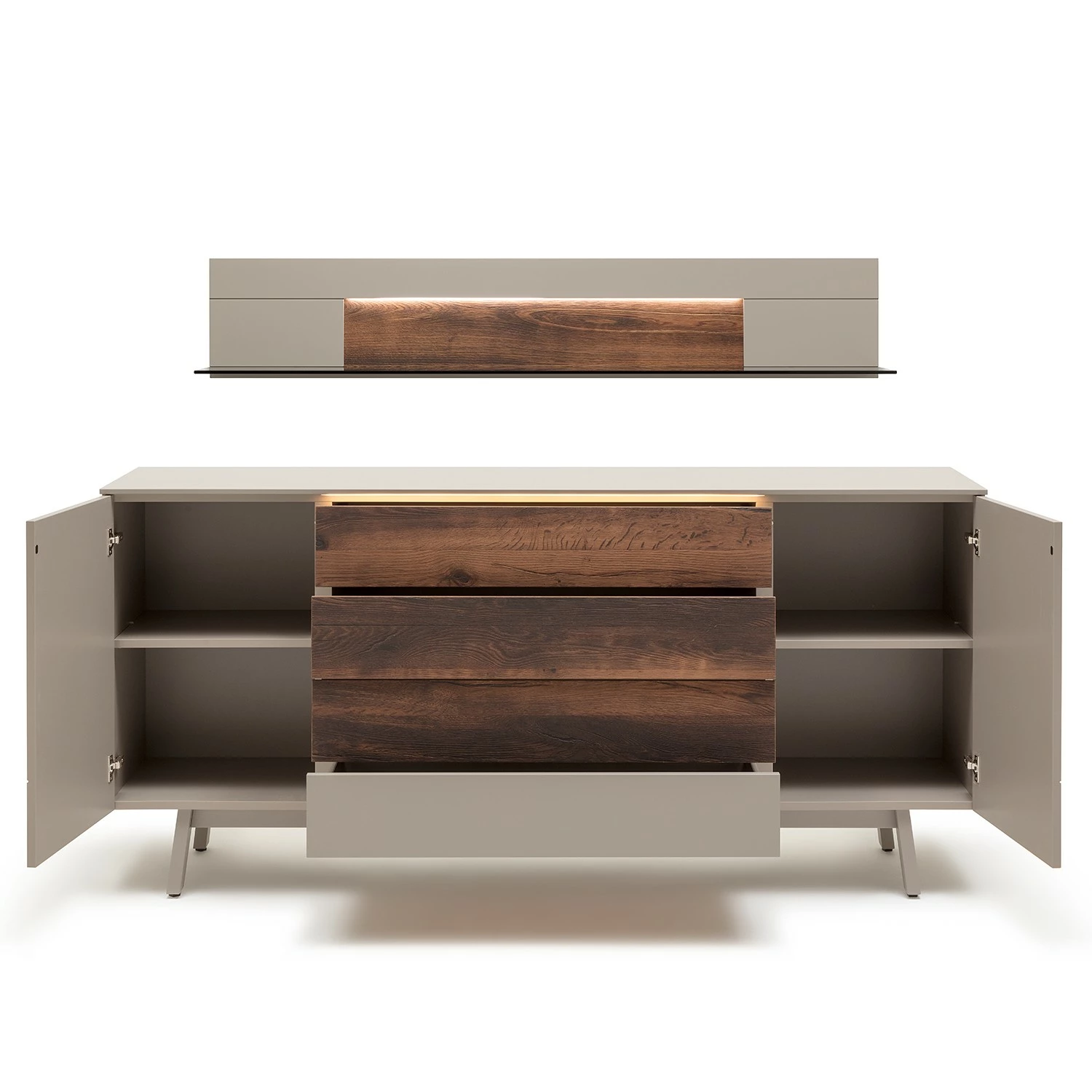 GWINNER Sideboard Misano II (2-teilig) - Inkl. Beleuchtung - Echtholzfurnier - Saharagrau / Balkeneiche 5 GWINNER Sideboard Misano II (2-teilig) - Inkl. Beleuchtung - Echtholzfurnier - Saharagrau / Balkeneiche – Bild 3