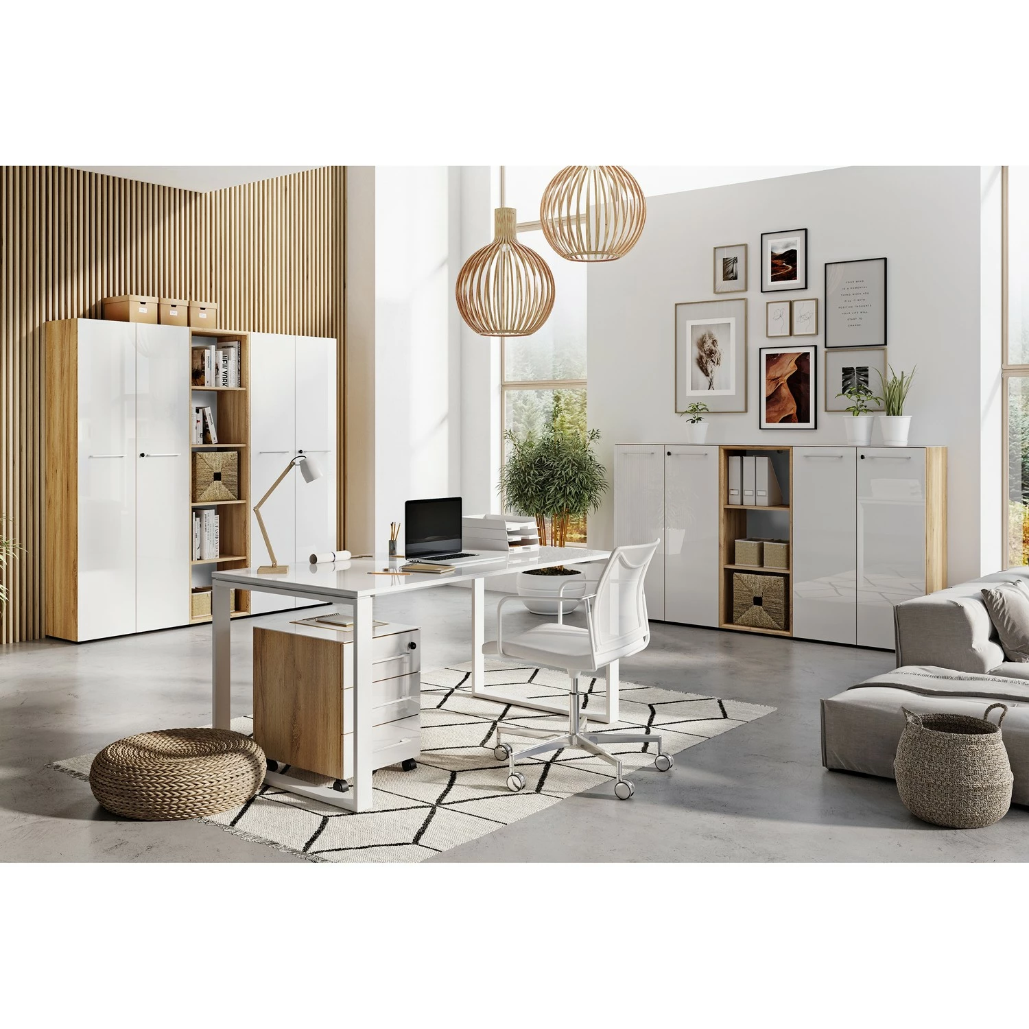 Germania Regal Monteria - Glas - Weiß / Eiche Navarra Dekor 4 Germania Regal Monteria - Glas - Weiß / Eiche Navarra Dekor – Bild 2