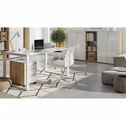 Germania Büroset Monteria I (5-teilig) - Glas - Weiß / Eiche Navarra Dekor