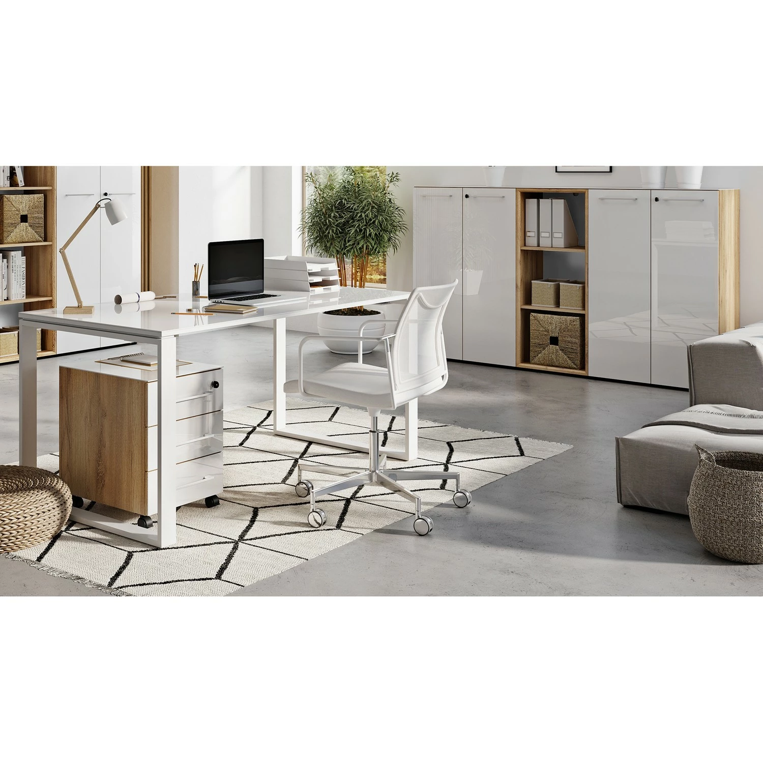 Germania Büroset Monteria I (5-teilig) - Glas - Weiß / Eiche Navarra Dekor 3 Germania Büroset Monteria I (5-teilig) - Glas - Weiß / Eiche Navarra Dekor