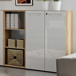 Germania Büroset Monteria IV (2-teilig) - Glas - Weiß / Eiche Navarra Dekor