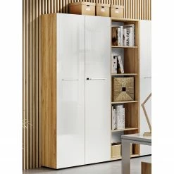 Germania Büroset Monteria III (2-teilig) - Glas - Weiß / Eiche Navarra Dekor