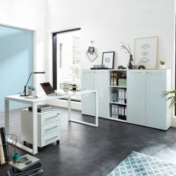 Germania Büroset Monteria I (5-teilig) - Glas - Weiß / Chrom