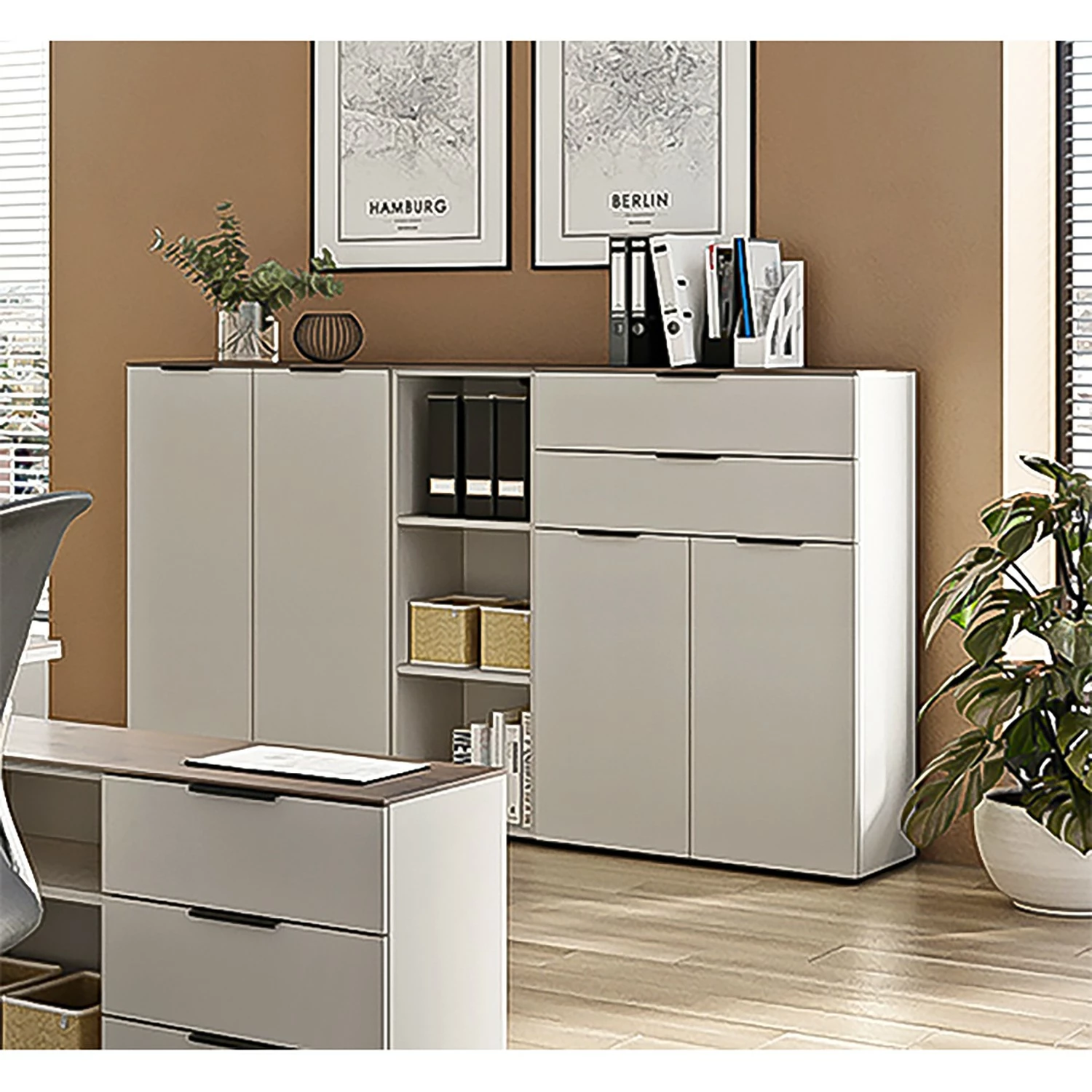 Germania Büroset Ancona (3-teilig) - Metall - Kaschmir / Nussbaum Dekor 3 Germania Büroset Ancona (3-teilig) - Metall - Kaschmir / Nussbaum Dekor