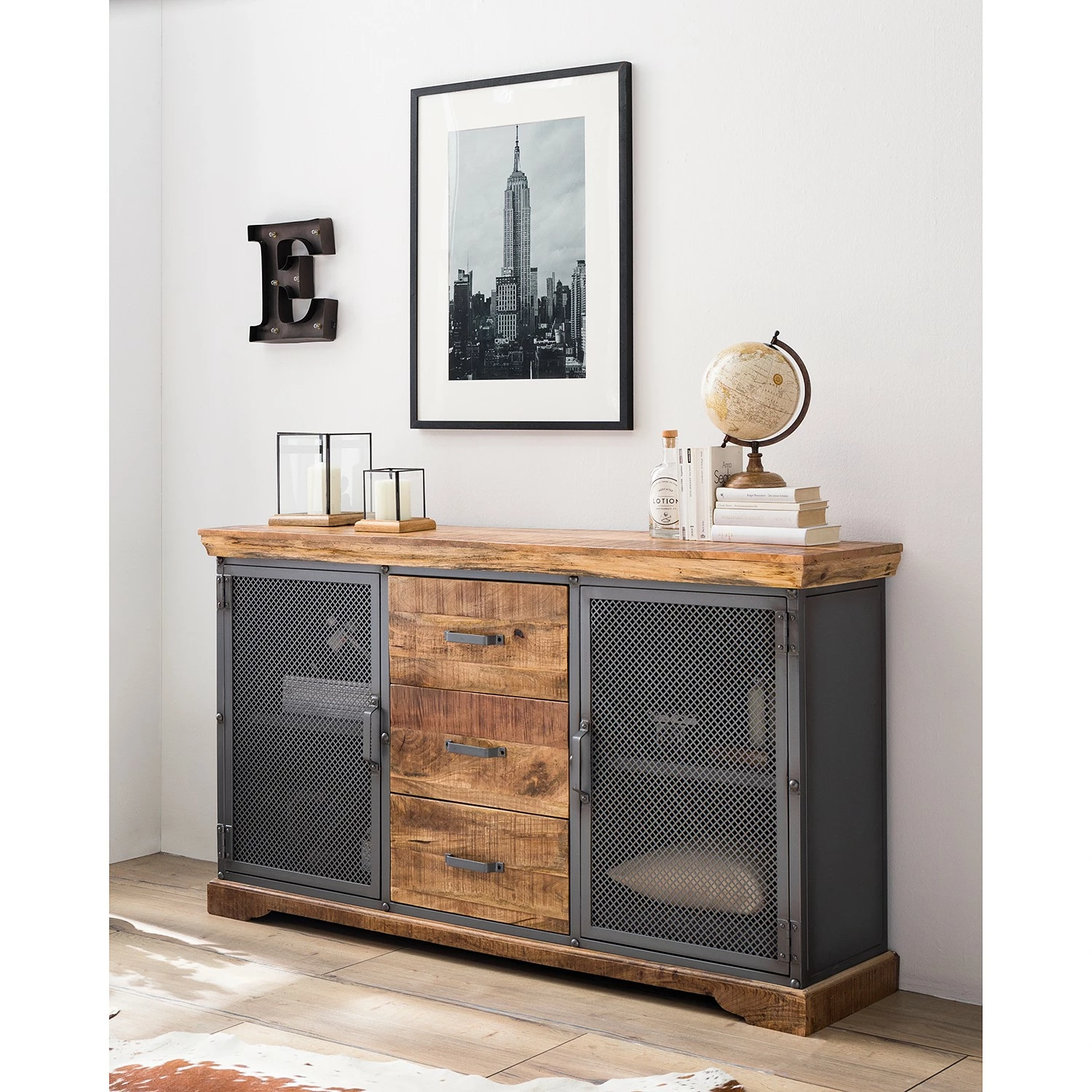 Ars manufacti Sideboard Hunter II - Mango massiv / Metall - Mango / Blaugrau 4 Ars manufacti Sideboard Hunter II - Mango massiv / Metall - Mango / Blaugrau – Bild 2