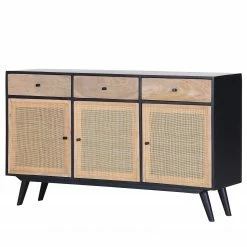 Red Living Sideboard Lexham - Mango massiv / Rattan - Mango / Mango Schwarz