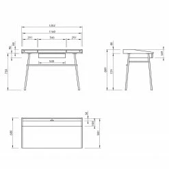 Temahome Schreibtisch Ply II - Eiche teilmassiv / Metall - Eiche Hell / Schwarz -Möbel Verkäufe 2024 1000214019 200527 06044400039 SKETCH DETAILS P000000001000214019 sketch
