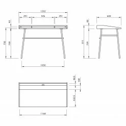 Temahome Schreibtisch Ply I - Eiche teilmassiv / Metall - Eiche Hell / Schwarz -Möbel Verkäufe 2024 1000214023 200527 06052000078 SKETCH DETAILS P000000001000214023 sketch