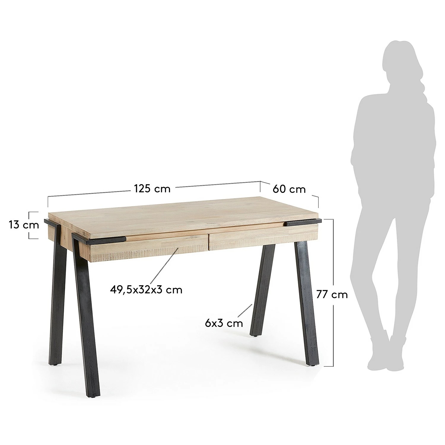 Furnitive Schreibtisch Downey - Akazie massiv / Stahl - Akazie Hell / Vintage Anthrazit 9 Furnitive Schreibtisch Downey - Akazie massiv / Stahl - Akazie Hell / Vintage Anthrazit – Bild 7