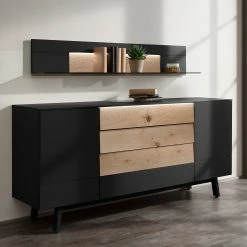 GWINNER Sideboard Misano II (2-teilig) - Inkl. Beleuchtung - Anthrazit / Wildeiche