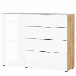 Germania Sideboard Oakland I - Glas - Weiß / Eiche Navarra Dekor