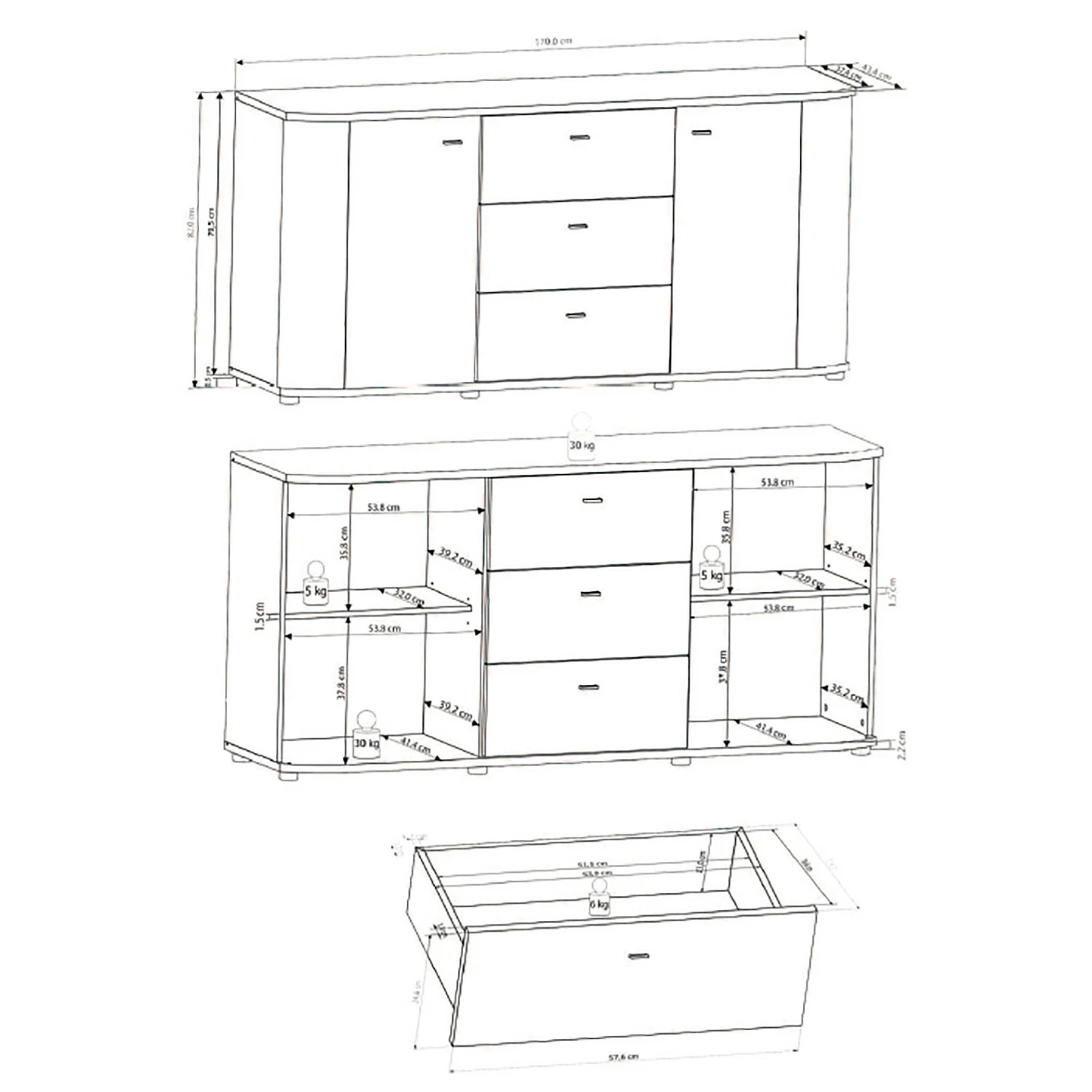 Fredriks Sideboard Karlsburg - Hochglanz Weiß / Altholz Dekor 11 Fredriks Sideboard Karlsburg - Hochglanz Weiß / Altholz Dekor – Bild 9