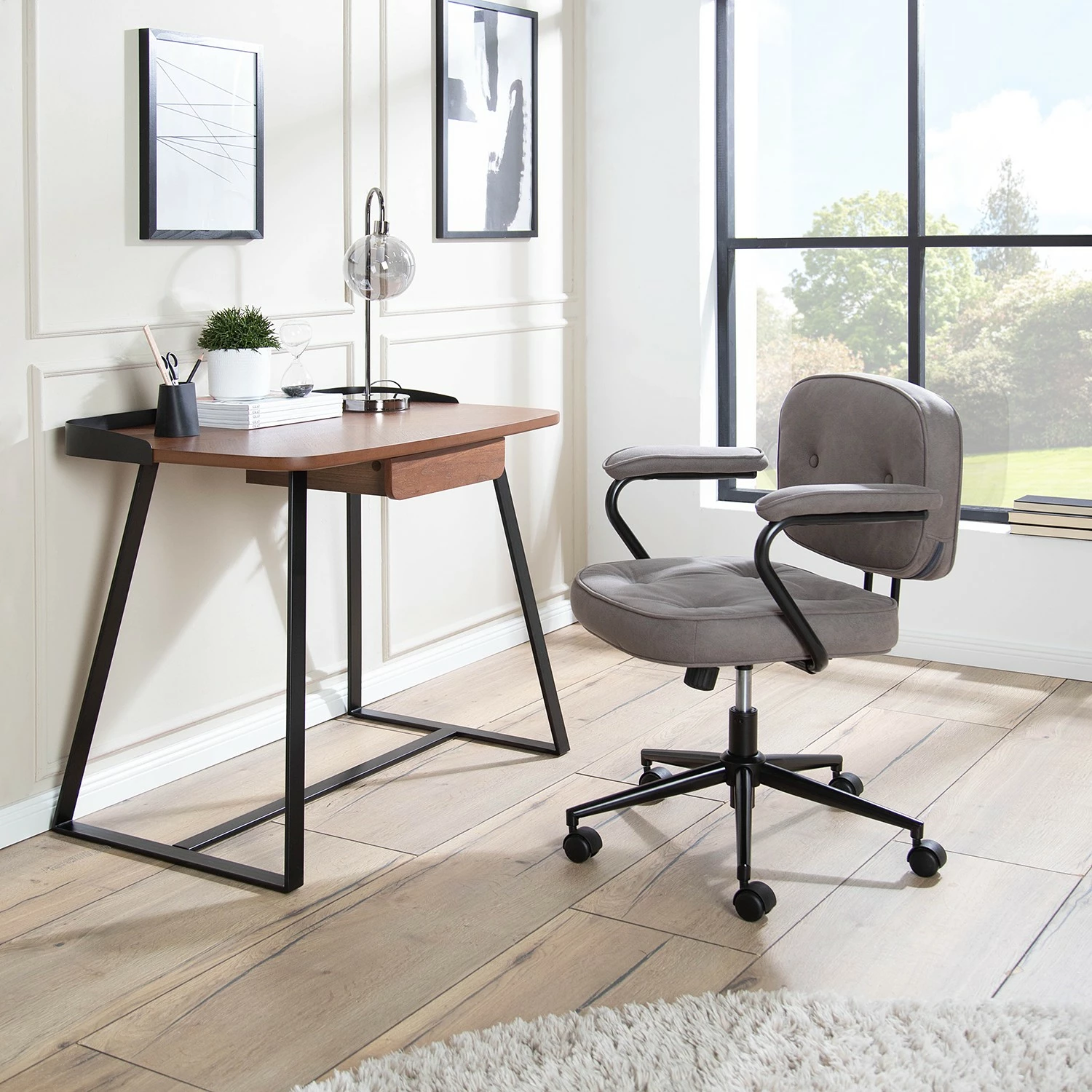 Furnitive Bürostuhl Orlu I - Microfaser / Eisen - Vintage Taupe / Schwarz 4 Furnitive Bürostuhl Orlu I - Microfaser / Eisen - Vintage Taupe / Schwarz – Bild 2