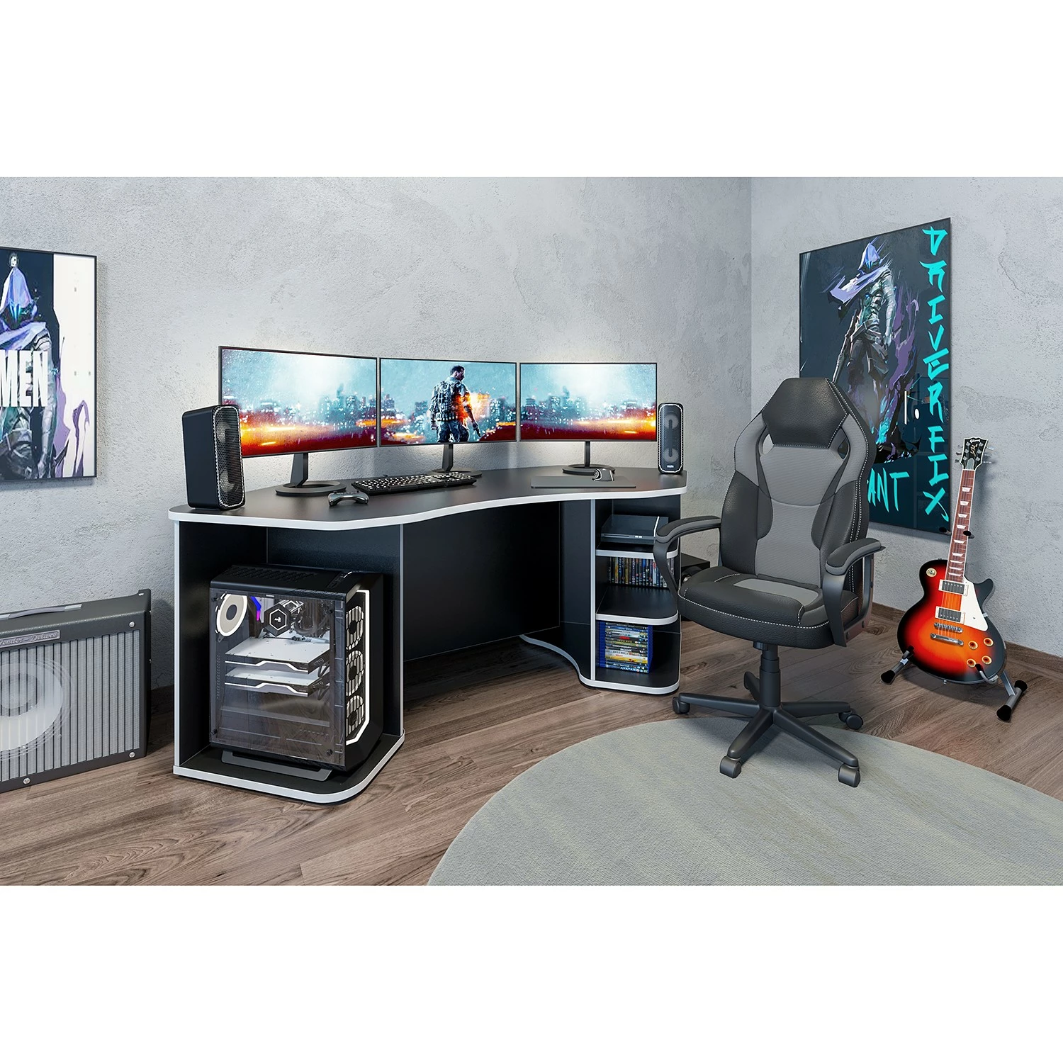 Furnitive Gaming Chair Auxon - Kunstleder / Nylon - Schwarz / Grau 4 Furnitive Gaming Chair Auxon - Kunstleder / Nylon - Schwarz / Grau – Bild 2