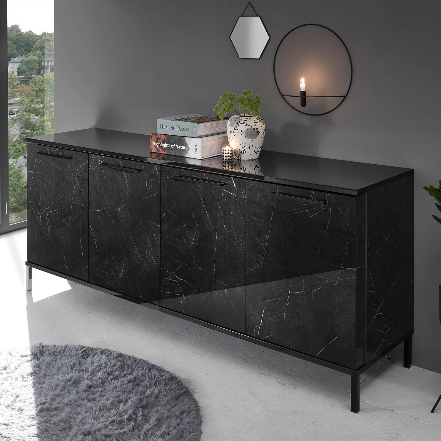 LC Spa Sideboard Mango - Marmor Schwarz Dekor - Breite: 207 cm 4 LC Spa Sideboard Mango - Marmor Schwarz Dekor - Breite: 207 cm – Bild 2