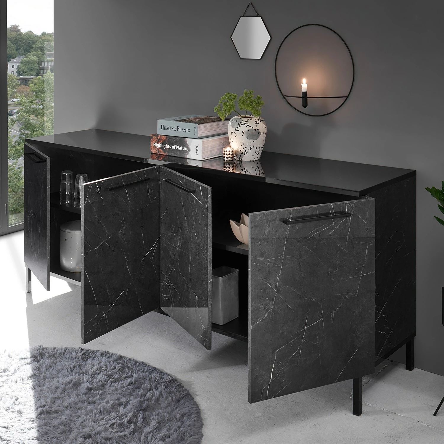 LC Spa Sideboard Mango - Marmor Schwarz Dekor - Breite: 207 cm 6 LC Spa Sideboard Mango - Marmor Schwarz Dekor - Breite: 207 cm – Bild 4