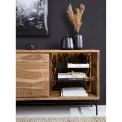 Ars Natura Sideboard Roody - Inkl. Beleuchtung - Akazie massiv / Metall - Akazie / Schwarz -Möbel Verkäufe 2024 1000238181 220420 050 DETAILS P000000001000238181