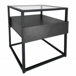 Loftscape Beistelltisch Dorsey - Glas / Metall - Schwarz / Bambus Schwarz