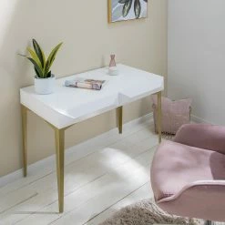 Jack & Alice Schreibtisch Canoa - Hochglanz Weiß / Gold -Möbel Verkäufe 2024 1000256390 220601 021 MOOD DETAILS P000000001000256390 mood