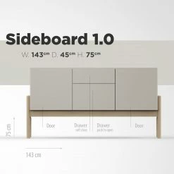 Studio Copenhagen Sideboard Cooby I - Muschelweiß / Eiche Hell -Möbel Verkäufe 2024 1000276966 211111 1449030000505 SKETCH DETAILS P000000001000276966 sketch