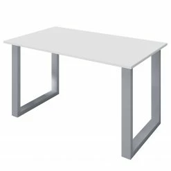 VCM Schreibtisch Lona - Weiß - Breite: 110 cm - Silber - U-Form