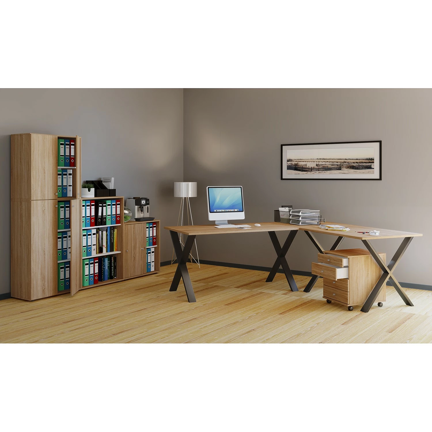 VCM Eckschreibtisch Lona - Eiche Sonoma Dekor - 130 x 130 cm - Schwarz - X-Form 4 VCM Eckschreibtisch Lona - Eiche Sonoma Dekor - 130 x 130 cm - Schwarz - X-Form – Bild 2