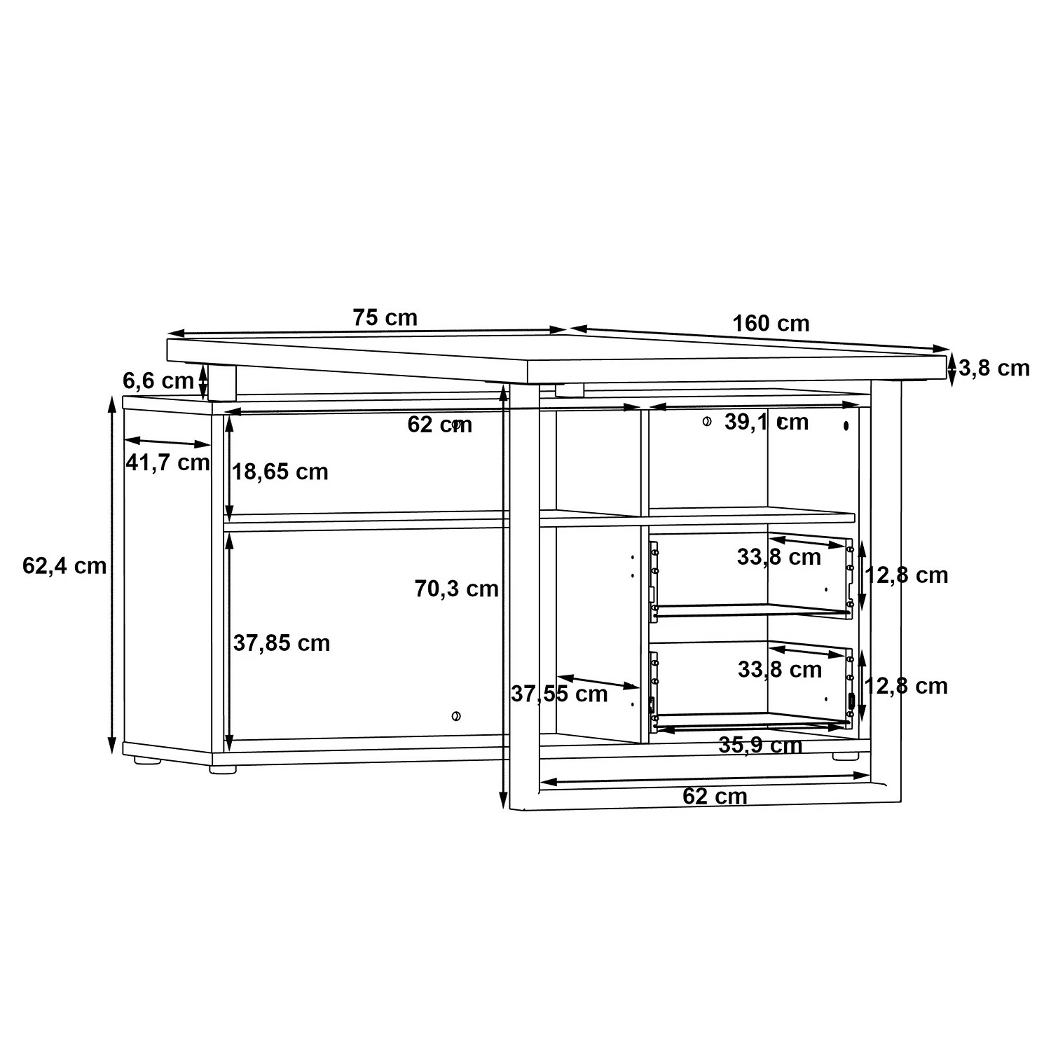 Fredriks Eckschreibtisch Kendrick II - Weiß / Grau 11 Fredriks Eckschreibtisch Kendrick II - Weiß / Grau – Bild 9
