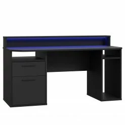 Fredriks Schreibtisch Trent III - Matt Schwarz - Mit Beleuchtung