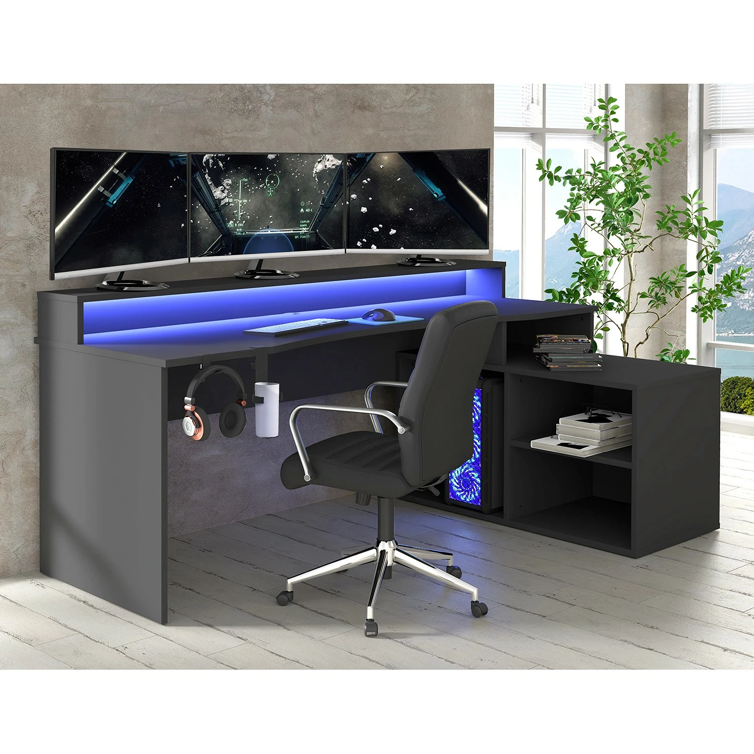 Fredriks Eckschreibtisch Trent - (mit Beleuchtung) Matt Schwarz 4 Fredriks Eckschreibtisch Trent - (mit Beleuchtung) Matt Schwarz – Bild 2