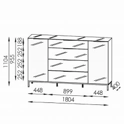 Maja Möbel Sideboard Trend - Glas - Hochglanz Weiß / Chrom -Möbel Verkäufe 2024 1000284207 210804 14342400016 SKETCH DETAILS P000000001000284207 sketch