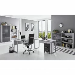 Furnitive Büro-Set Avin X (6-teilig) - Lichtgrau / Hochglanz Anthrazit