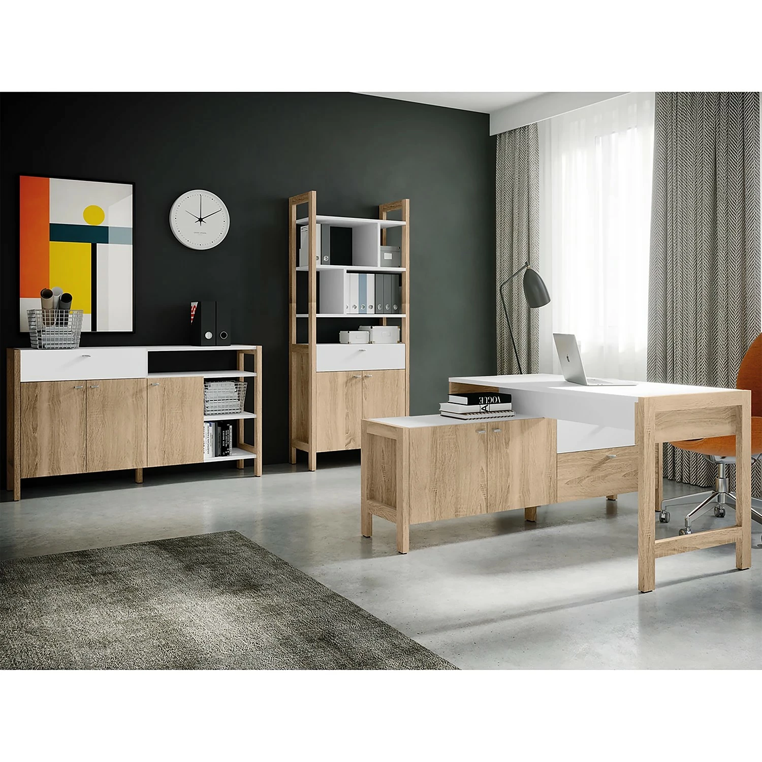 Fredriks Büroset Holvik (3-teilig) - Eiche Sonoma Dekor / Weiß 3 Fredriks Büroset Holvik (3-teilig) - Eiche Sonoma Dekor / Weiß