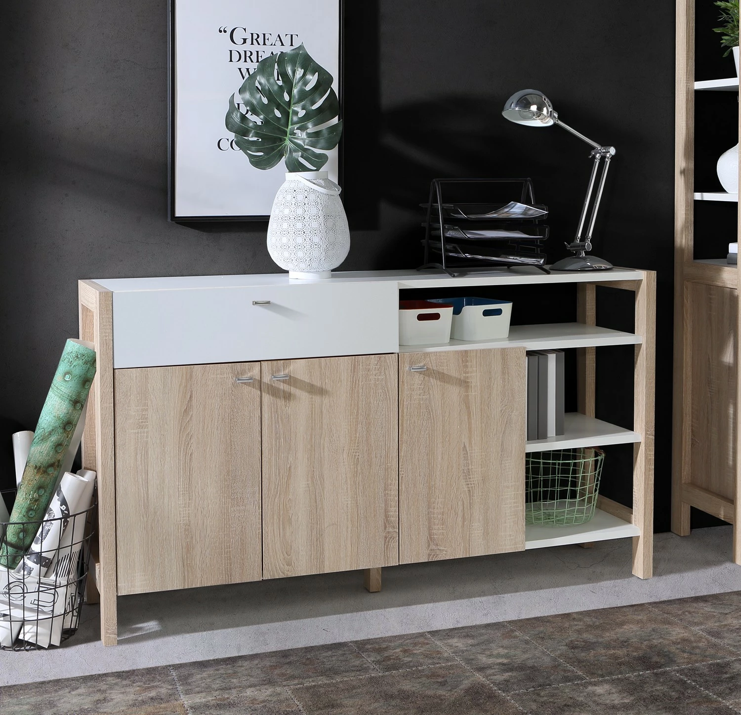 Fredriks Büroset Holvik (4-teilig) - Eiche Sonoma Dekor / Weiß 4 Fredriks Büroset Holvik (4-teilig) - Eiche Sonoma Dekor / Weiß – Bild 2