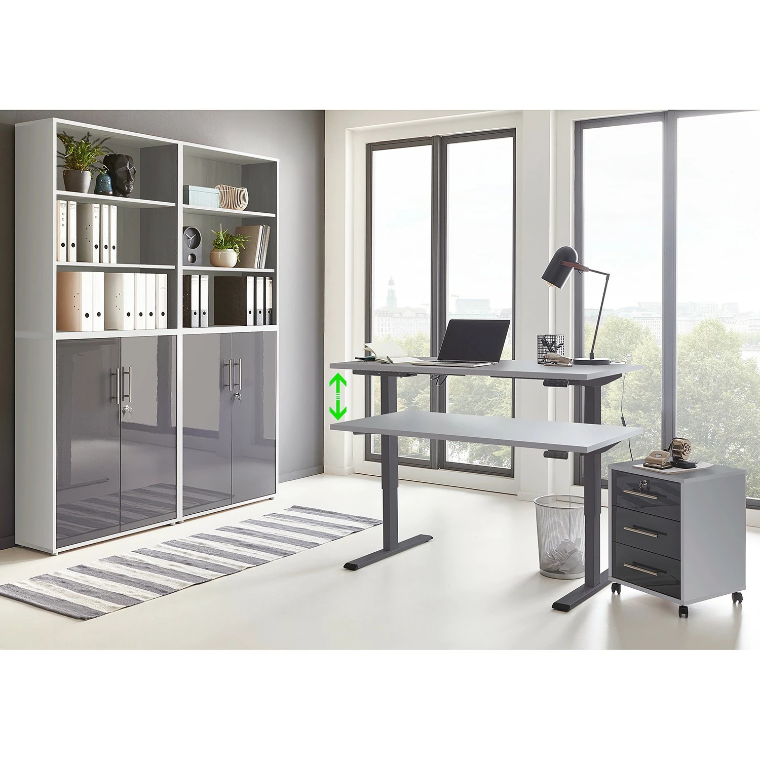 Furnitive Büroset Avin XVI (6-teilig) - (Höhenverstellbar) - Lichtgrau / Hochglanz Anthrazit 3 Furnitive Büroset Avin XVI (6-teilig) - (Höhenverstellbar) - Lichtgrau / Hochglanz Anthrazit