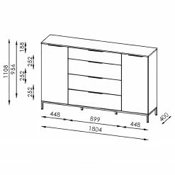 Maja Möbel Sideboard Trend Wood I - Asteiche Dekor / Schwarz -Möbel Verkäufe 2024 1000306527 211102 130342000519 SKETCH DETAILS P000000001000306527 sketch