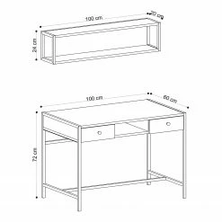 Red Living Schreibtisch-Set Kemer (2-teilig) - Eiche Dekor / Schwarz -Möbel Verkäufe 2024 1000306636 211115 13533900865 SKETCH DETAILS P000000001000306636 sketch