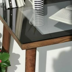 Red Living Schreibtisch Jimo - Kiefer & Buche massiv / Glas - Kiefer Braun / Schwarzglas -Möbel Verkäufe 2024 1000306668 211115 13561300608 DETAILS P000000001000306668