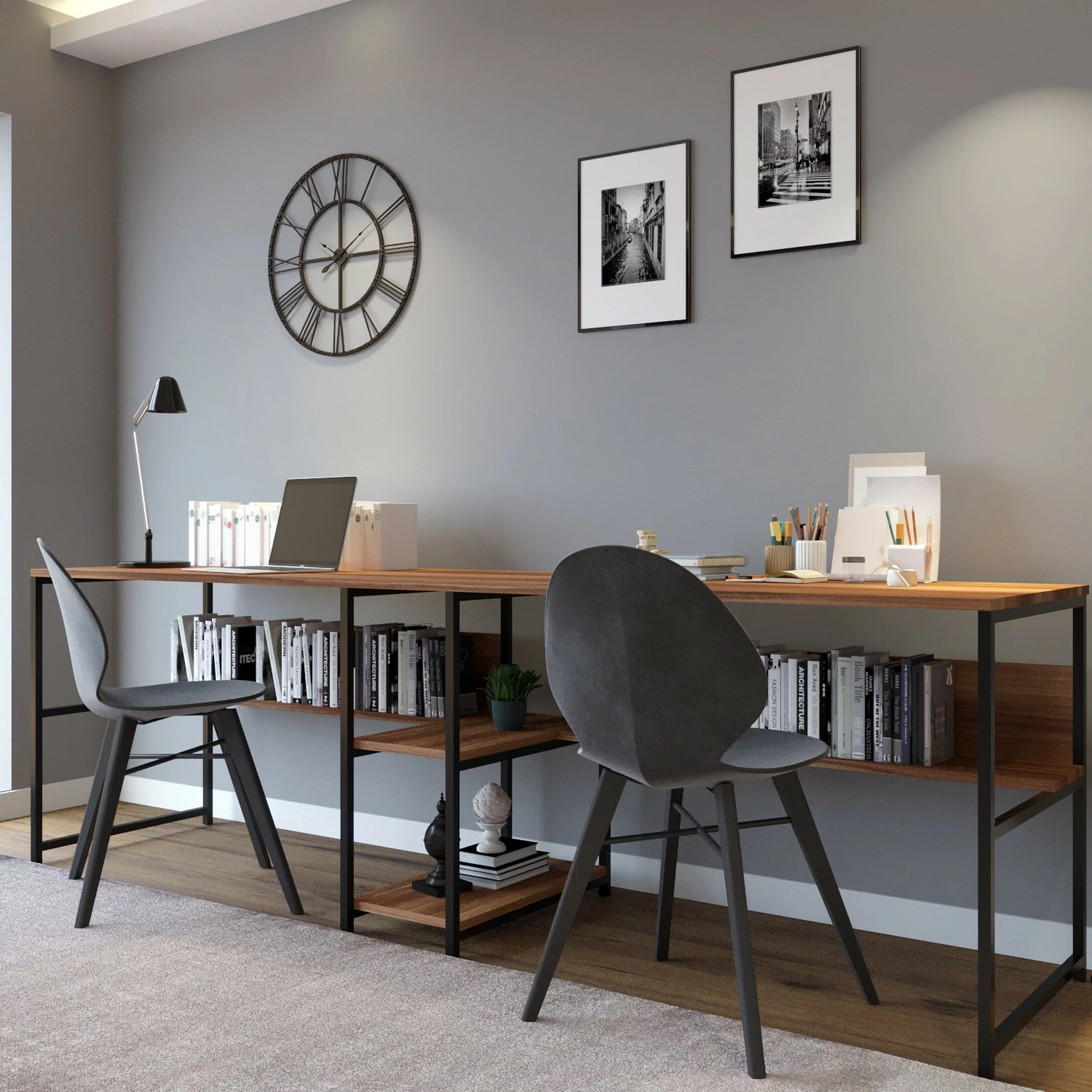 Red Living Doppelschreibtisch Collinee III - Walnuss Dekor / Schwarz 4 Red Living Doppelschreibtisch Collinee III - Walnuss Dekor / Schwarz – Bild 2