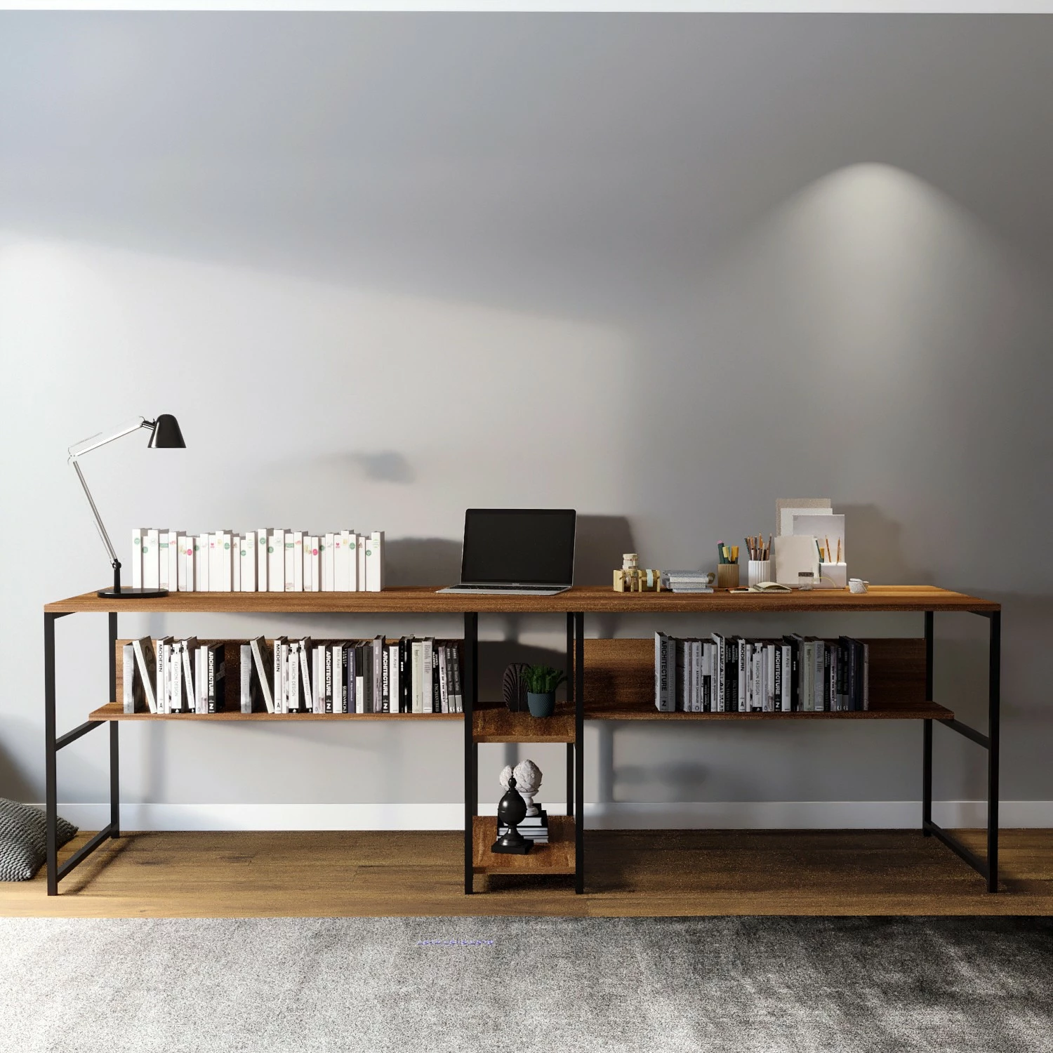 Red Living Doppelschreibtisch Collinee III - Walnuss Dekor / Schwarz 9 Red Living Doppelschreibtisch Collinee III - Walnuss Dekor / Schwarz – Bild 7