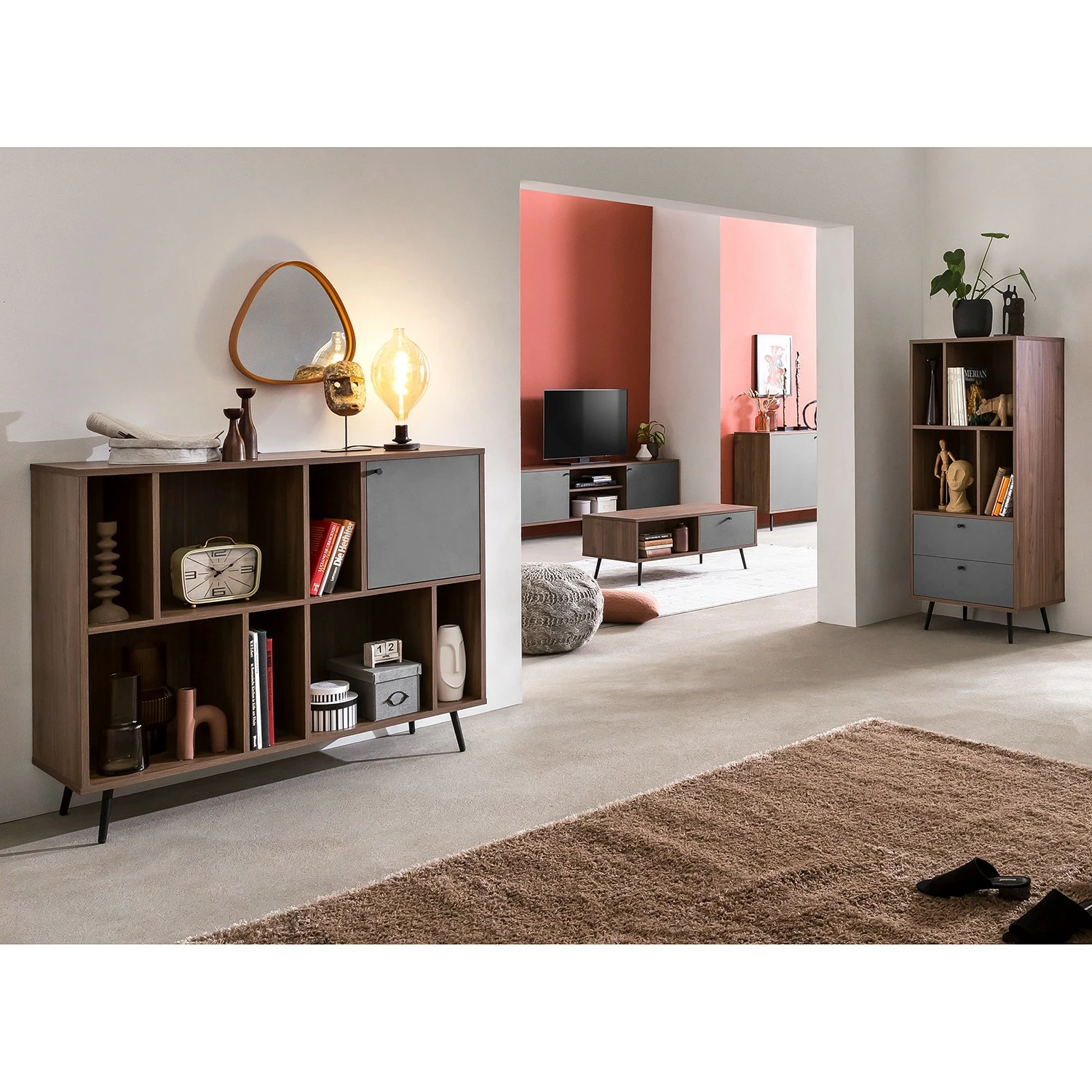 Loftscape Regal Sirkka II - Grau / Walnuss Dekor 5 Loftscape Regal Sirkka II - Grau / Walnuss Dekor – Bild 3