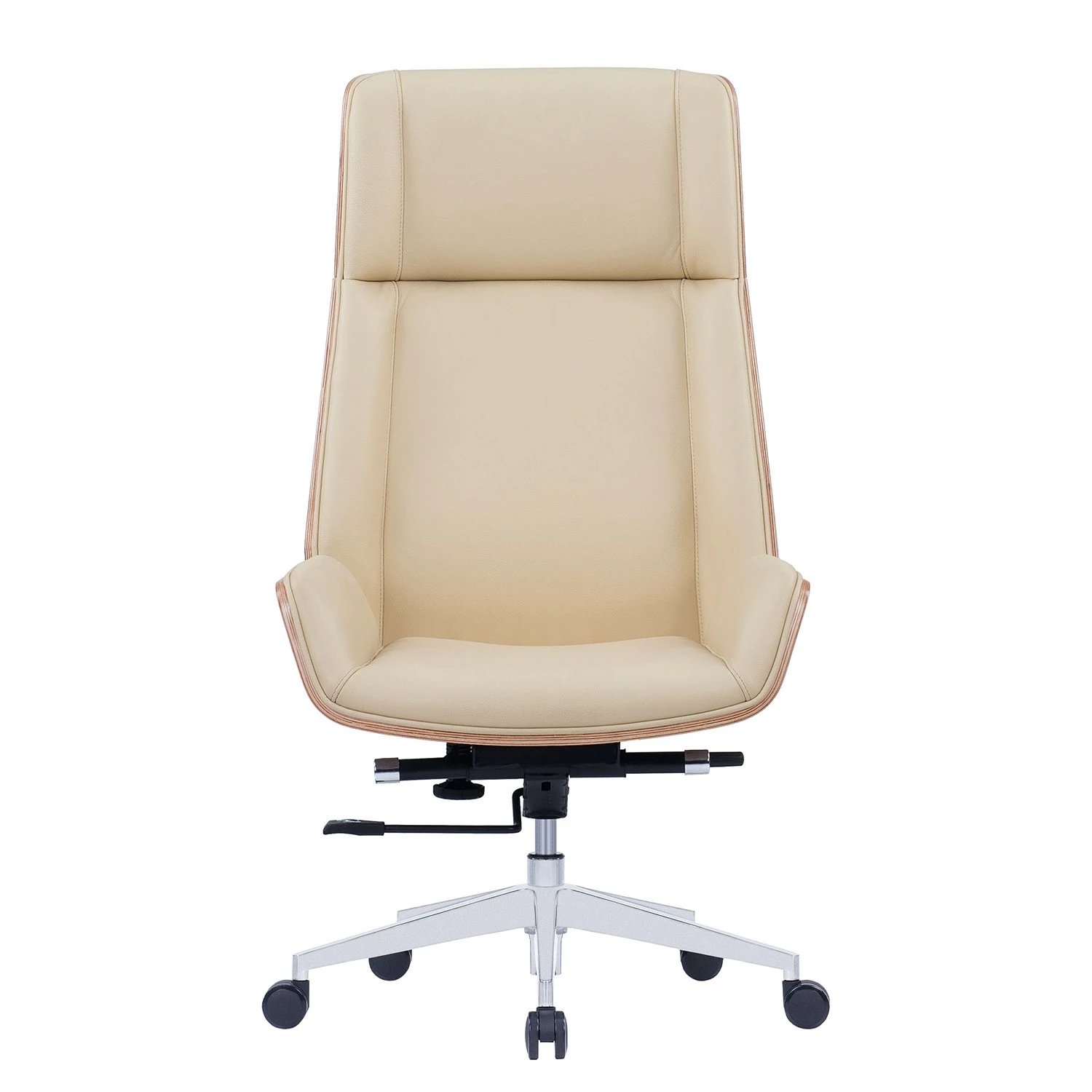 Fredriks Bürostuhl Zuma - Echtleder / Walnuss Furnier / Metall - Creme / Walnuss / Aluminium 4 Fredriks Bürostuhl Zuma - Echtleder / Walnuss Furnier / Metall - Creme / Walnuss / Aluminium – Bild 2