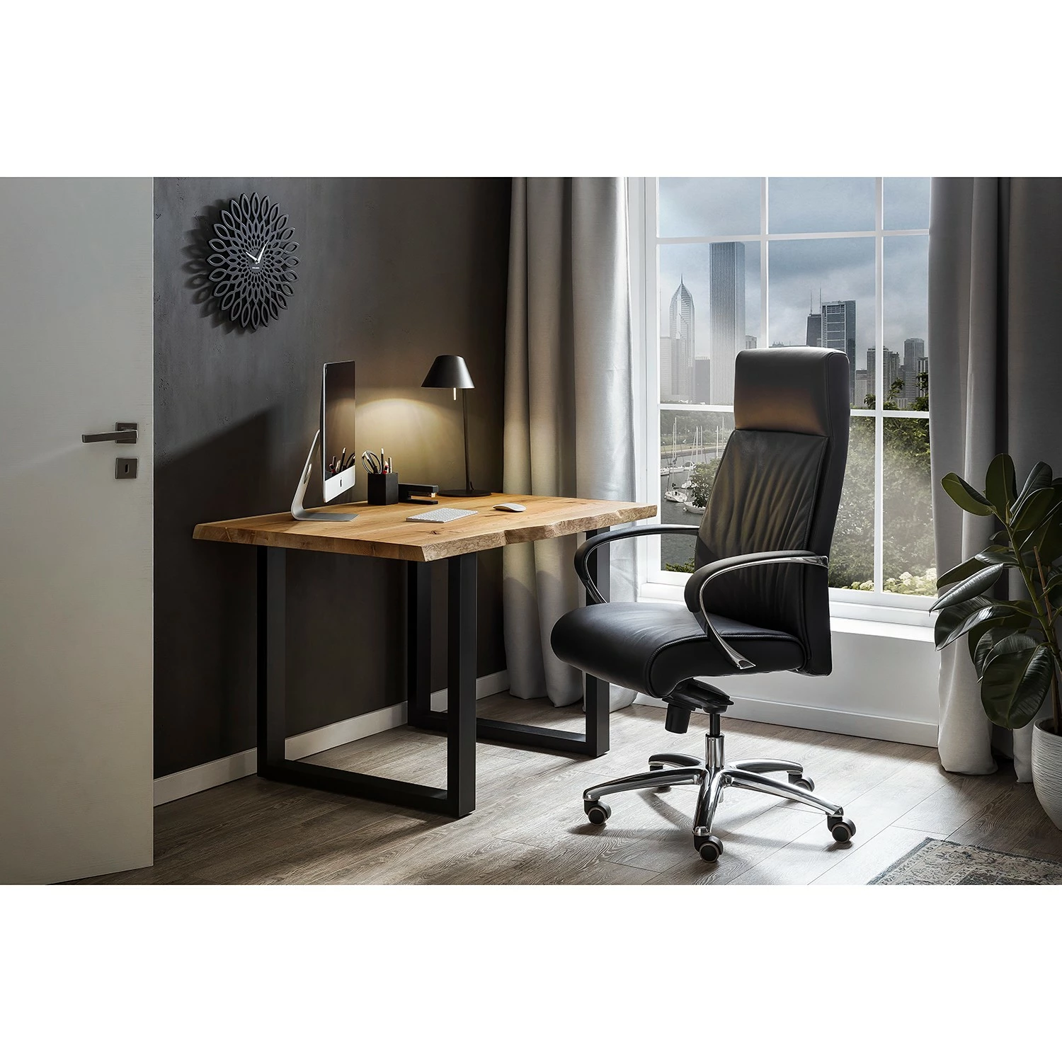 Fredriks Bürostuhl Lazaro - Echtleder / Aluminium - Schwarz / Chrom 4 Fredriks Bürostuhl Lazaro - Echtleder / Aluminium - Schwarz / Chrom – Bild 2